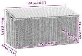 Caixa de arrumação p/ jardim 110x50x58 cm vime PE cinza-claro