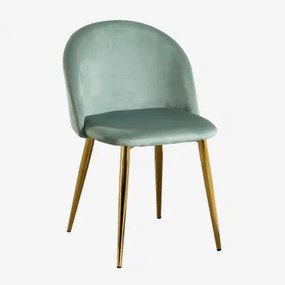 Pack De 2 Cadeiras De Jantar Estofadas Em Veludo Kana Verde Abeto & Dourado - Sklum