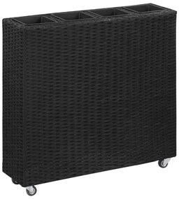 vidaXL Floreira com 4 vasos 80x22x79 cm vime PE preto