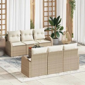 vidaXL Conjunto de Sofá Jardim 7 Peças com Almofadas Bege Rattan Acácia