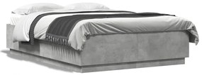 vidaXL Estrutura cama c/ luzes LED derivados de madeira cinza cimento