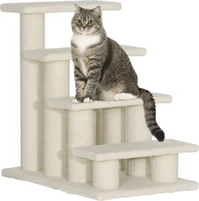 PawHut Escada para animais de estimação com 4 degraus revestimento em pelúcia de lã 61 x 41 x 60 cm creme | Aosom Portugal