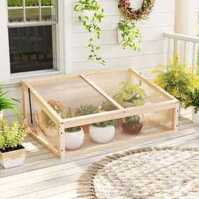 Estufa portátil, teto transparente rebatível 94 x 63 x 40 cm, proteção para vasos elevados, pequena, interior, exterior, jardim, terraço, madeira