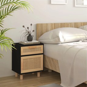 Mesa de cabeceira pinho maciço e vime natural preto