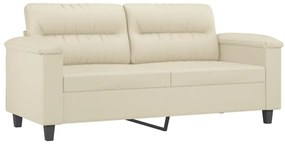 3 pcs conjunto sofás c/ almofadões couro artificial cor creme