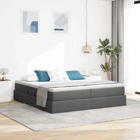 vidaXL Cama com arrumação e colchão Cinza Escuro 200 x 200 cm