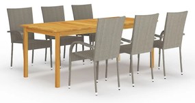 7 pcs conjunto de jantar para jardim cinzento