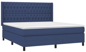 Cama box spring c/ colchão e LED 180x200 cm tecido azul