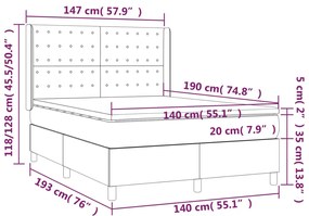 Cama box spring c/ colchão/LED 140x190 cm veludo azul-escuro