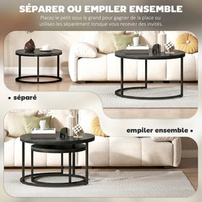 Conjunto de 2 mesas baixas encaixáveis e empilháveis, de design industrial, com pés em metal preto