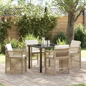 vidaXL Conjunto de Jantar para Jardim com 5 Peças e Almofadas de Rattan Poliéster Bege
