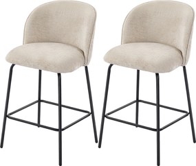 HOMCOM Conjunto de 2 Bancos de Bar com Encosto e Apoio para os Pés, Cadeiras Estofadas com Pernas de Aço para Ilha de Cozinha, Sala de Jantar, Bege | Aosom Portugal