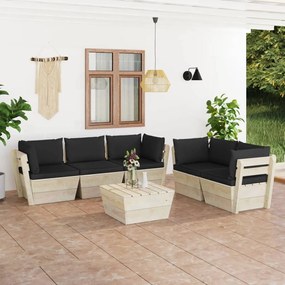 vidaXL 6 pcs conjunto lounge de paletes + almofadões madeira de abeto