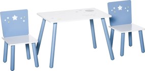 HOMCOM Conjunto de Mesa Infantil e 2 Cadeiras de Madeira Mesa com Cadeiras para Crianças de 2-4 Anos Branco e Azul | Aosom Portugal