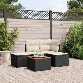 5 pcs conjunto sofás de jardim com almofadões vime PE preto