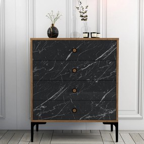 Cômoda Lizbon541 – Walnut/Preto – 76 x 90,7 x 40 cm