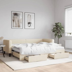 Sofá-cama com gavetão e gavetas 80x200 cm tecido cor creme