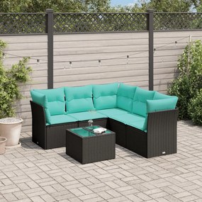 vidaXL 6 pcs conjunto de sofás p/ jardim c/ almofadões vime PE preto