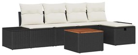Conjunto de Sofá de Jardim com 6 Peças e Almofadas em Rattan Preto