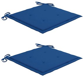 Cadeiras de jardim c/ almofadões azul real 2 pcs teca maciça