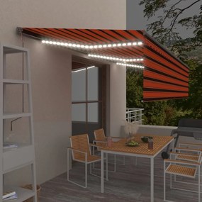 vidaXL Toldo autom. c/ estore/LED/sensor vento 6x3 m laranja/castanho