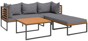 Outsunny Conjunto de Jardim de 4 Peças em Forma de L com 2 Sofás de 2 Lugares Sofá de Canto e Mesa de Centro Cinza e Madeira | Aosom Portugal