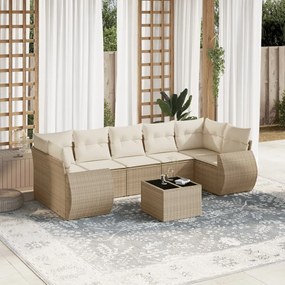 8 pcs conjunto de sofás p/ jardim com almofadões vime PE bege
