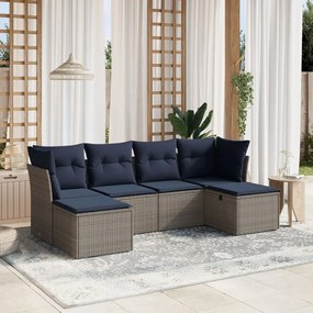 vidaXL 6 pcs conjunto sofás p/ jardim c/ almofadões vime PE cinzento
