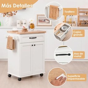 Carrinho de cozinha com duas gavetas e gavetas para toalhas, armário de 2 portas e prateleira de serviço regulável para cozinha 66 x 40 x 85 cm branco