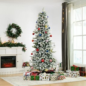 Árvore de Natal Ø105x210cm Neve Artificial com 784 Pontas de Ramos Ignífugos e Suporte de Aço Decoração de Natal para Interiores Verde e Branco