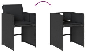 11 pcs conjunto de jantar p/ jardim c/ almofadões vime PE preto