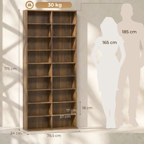 Prateleira de Arrumação para CDs e DVDs, 78,5 x 24 x 175 cm, 18 Compartimentos, cor Nogueira Escura