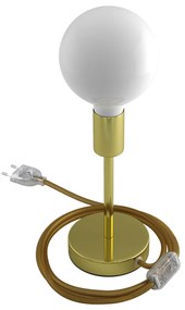 Alzaluce - metal table lamp with fabric cable, switch and 2 poles plug - 15 cm / Latão