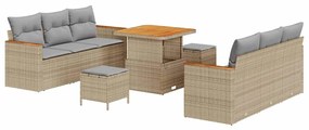Conjunto de Sofá de Jardim vidaXL 9 Peças com Almofadas Bege Rattan Si