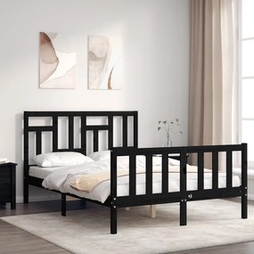 Estrutura de cama de casal c/ cabeceira madeira maciça preto