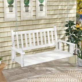 Banco de baloiço com 3 lugares 168 x 65 x 63 cm suspenso de madeira de choupo para jardim, Correntes ajustáveis Branco