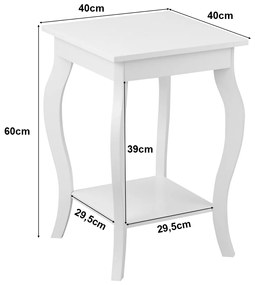 Conjunto de 2 mesas-de-cabeceira com 2 níveis e pernas curvas Mesas de cabeceira para quarto, sala de estar e quarto familiar 40 x 40 x 60 cm Branco