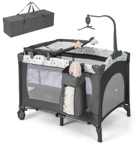 Parque portátil 4 em 1, berço dobrável para viagem com colchão removível e mudança de música, 102 x 72 x 74 cm Bege