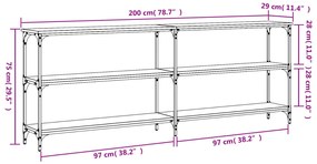 Mesa consola 200x29x75 cm derivados de madeira cinzento sonoma