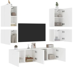 6 pcs móveis de parede p/ TV derivados de madeira branco