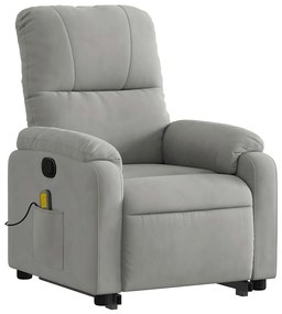 Poltrona massagens reclinável elevatória microfibra cinza-claro
