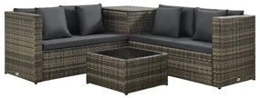 vidaXL 4 pcs conjunto lounge de jardim c/ almofadões vime PE cinzento