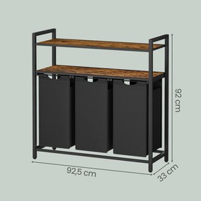 Cesto para roupa suja 120 L com 3 sacos removíveis 92,5 x 33 x 92 cm castanho, preto