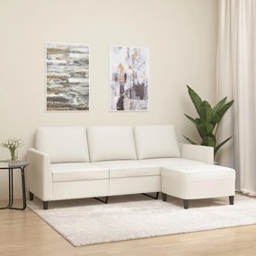 vidaXL Sofá 3 lugares c/ apoio pés 180 cm couro artificial cor creme