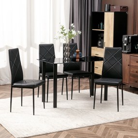 Conjunto de 4 Cadeiras de Sala de Jantar (MESA NÃO INCLUIDA) Estofadas em Couro Sintético com Encosto Alto e Pés de Aço 41x50x97cm Preto