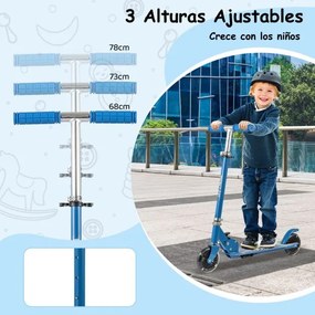 Trotinete dobrável para crianças com 2 rodas intermitentes Guiador ajustável Sistema de travão traseiro com apoios para os pés para crianças a partir