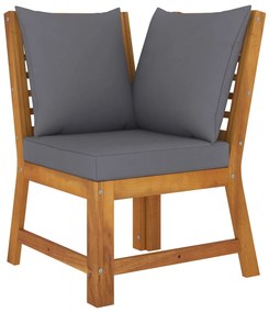 3 pcs conjunto lounge jardim c/ almofadões cinza-escuro acácia