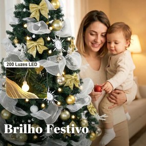 Árvore de Natal 180 cm com 200 luzes LED, 8 modos, 800 ramos e comando, verde