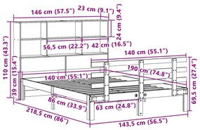 Cama com estante sem colchão 140x190 cm pinho maciço branco