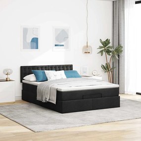 Cama otomana com colchão 140x200 cm tecido preto
